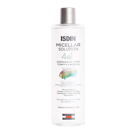 ISDIN Micellar 4-in-1 Facial Cleansing Water Solution - Hydrating and Cleansing Toner and Makeup Remover for Sensitive Skin, 13.5 FL OZ