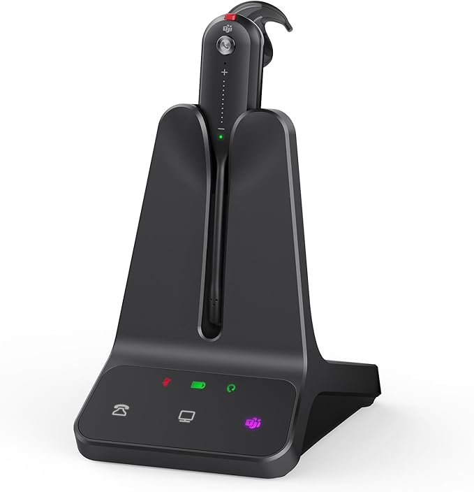 Yealink DECT Wireless Headset WH63 E2,Teams Certified,Single Ear(Mono) Office Headset for Desk Phone and Computer Softphone,3 Wearing Styles,Noise Cancelling Mic,607Ft Range