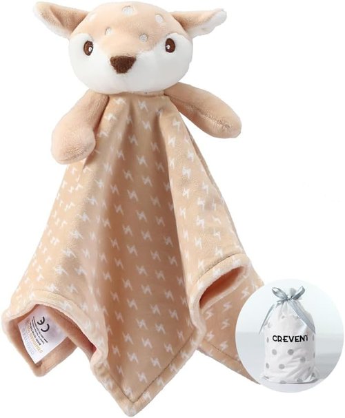 CREVENT Cozy Plush Baby Security Blanket - Soft Lovey for Boys & Girls | Adorable Brown Deer Design