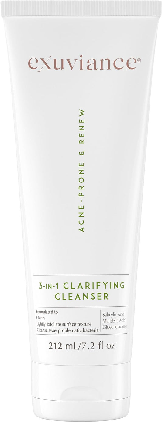 EXUVIANCE 3-in-1 Clarifying Anti-Aging Cleanser for Acne-Prone Skin with Salicylic Acid, Soap-Free Makeup Remover and Oil Control Face Wash, Exfoliates, Soothes & Improves Skin Texture, 7.2 fl. oz