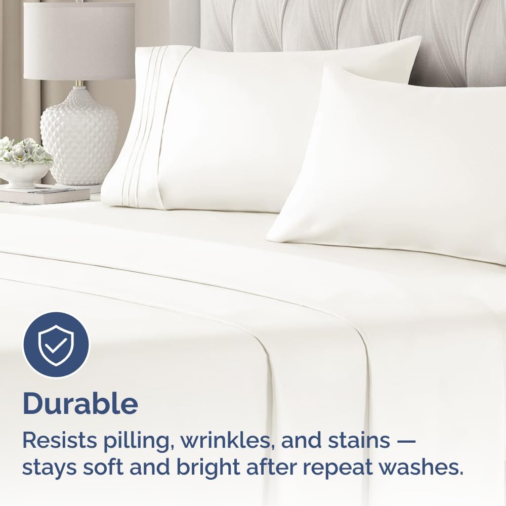 Skiennix Queen Pillow Cases Set of 4 - Ultra Soft Hotel Quality - Wrinkle Free & Fade Resistant - Antique White