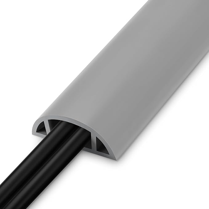 LZEOY 5.5FT Floor Cord Cover, Grey Soft Cable Cover Floor, Large Size Extension Cord Covers for Floor, Power Cord Protector Floor Wire Cover - Cord Channel Diameter: 0.7" (W) x 0.4" (H)