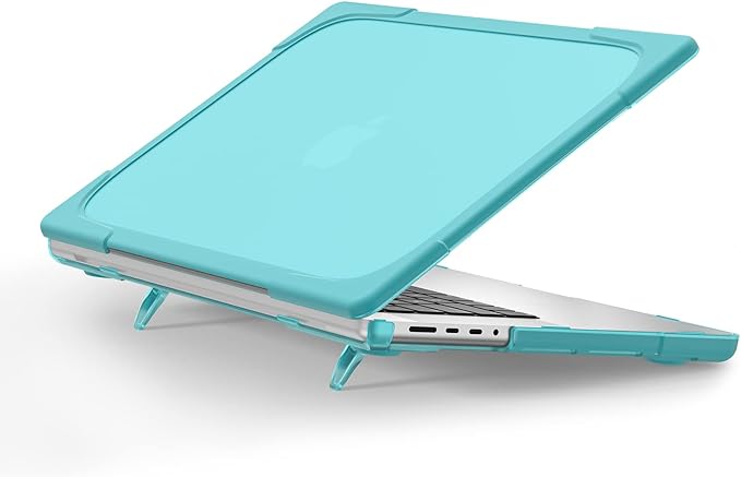 Batianda Heavy Duty Case for New MacBook Pro 16 inch 2026 M5 2024 M4 2023 M3 2021 M2 Pro Max Chip- Ergonomic Foldable Kickstand (Holds 22lbs/Zero Wobble) Matte Translucent Rugged Armor Cover, Blue