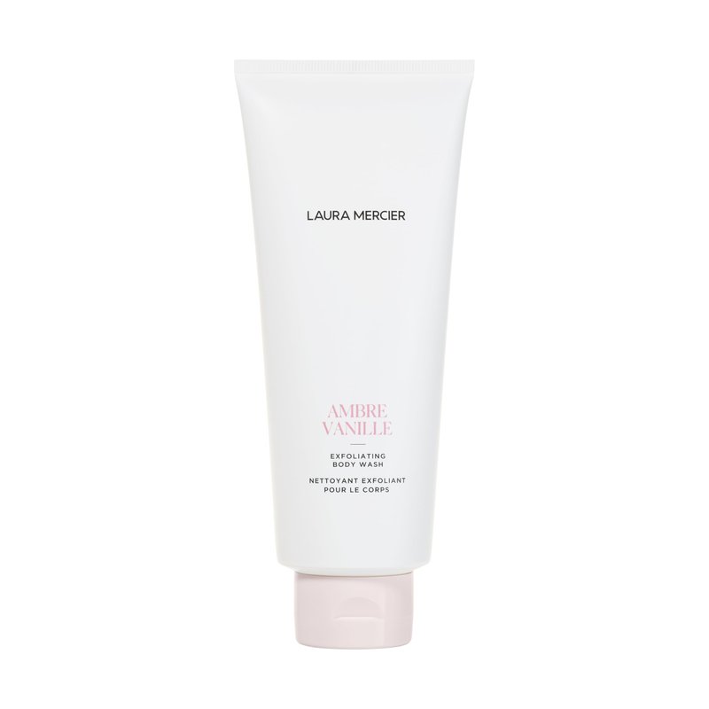 Laura Mercier Exfoliating Body Wash, Strawberry Seed and Sugar Scrub-Infused Exfoliator, Removes Impurities, Helps to Improve Uneven Skin Tone, Elasticity and Circulation, Ambre Vanille