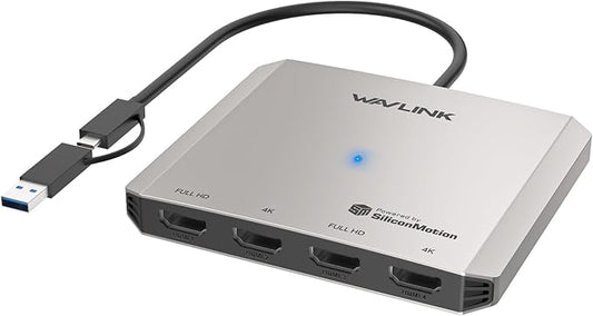 WAVLINK 4-Port HDMI Splitter, USB C to Quad Monitor 4K Adapter, Universal USB A to HDMI Extended Dual Triple Display for Windows, MacBook Neo, Mac M1-M5 Driver Required