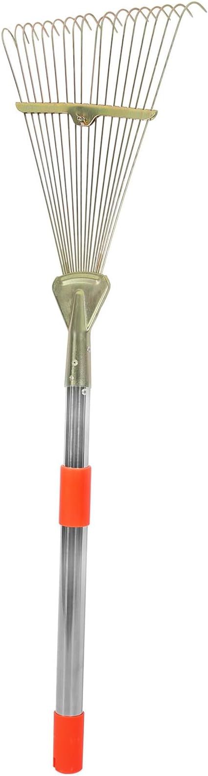 Heavy Duty Garden Leaf Rake 18 Stainless Steel Tines, Telescopic Extendable Handle 80cm for Lawn and Turf Cleaning, Landscape Hand Rake for Yard and Leaf Removal