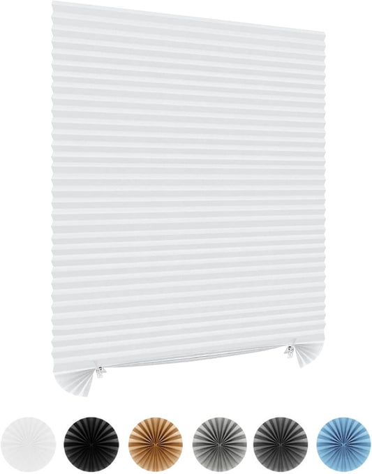 Skiennix Cordless Window Blinds - No Drill, Clip-On, Self-Adhesive, Pleated Paper Shades for Home & Nursery