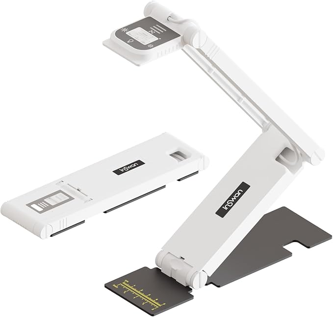 INSWAN INS-Flip 4 USB Foldable 4K Document Camera - Mac, iPad, Windows, Chromebook Compatible for Distance Learning,13MP, Auto Focus, LED, Mic, Portable 0.67lbs, Support Interactive Whiteboards, White