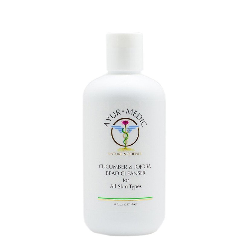 Ayur-Medic Cucumber & Jojoba Bead Cleanser | Light Water-Based Gel for All Skin Types, Gently Removes Makeup, Oil & Impurities 8 oz