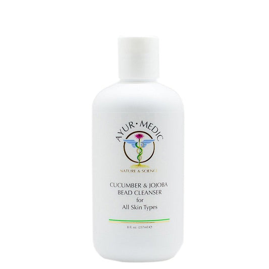 Ayur-Medic Cucumber & Jojoba Bead Cleanser | Light Water-Based Gel for All Skin Types, Gently Removes Makeup, Oil & Impurities 8 oz