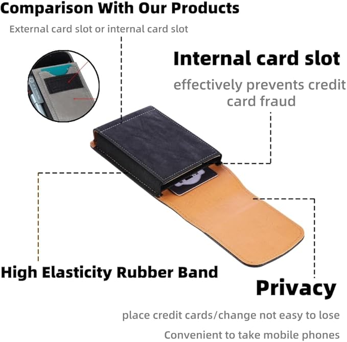 Bourisen Universal Phone Holster Phone Pouch Case Belt Clip Belt Loops Card Slot Faux Leather for Man iPhone 17/16/15pro max,16/15Plus,Samsung S25 24 S23 S22 Ultra (Black&Yellow, XL(6.6"x3.4"x0.8"))