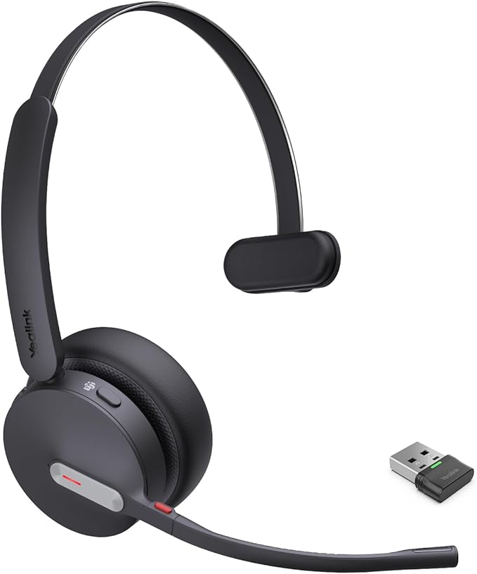 Yealink BH70 Mono Wireless Bluetooth Headset with Microphone for Work, up to 35h Talking, Native Bluetooth via Microsoft Teams Certified, Compatible with Cisco Webex & Jabber, Zoom, Google Meeting