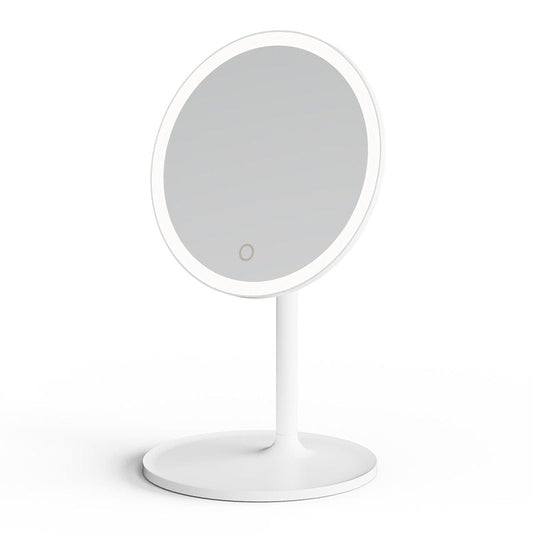 mooas Travel Makeup Mirror, Portable LED Lighted Vanity Mirror, 6.1×7.83 in Slim Foldable Mirror with Touch Control, 3-Color Dimmable Lighting, Rechargeable USB-C, Pouch Included, White (Round)