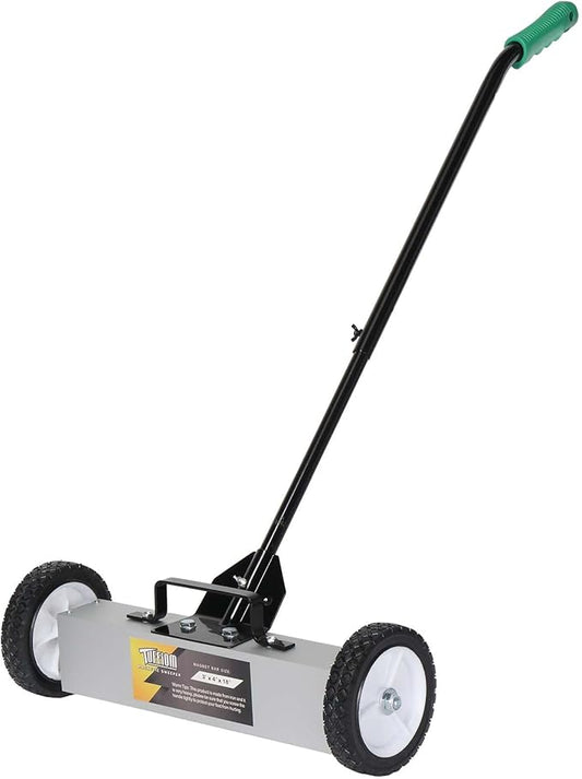 TUFFIOM 18'' Rolling Magnetic Pick-Up Sweeper |45-LBS Capacity, with Quick Release Latch & Adjustable Long Handle, for Nails Needles Screws Collection