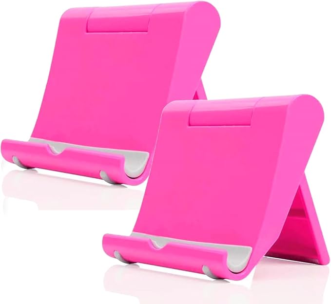 JUSDIQIR Cell Phone Stand for Desk 2 Pack Mobile Phone Holders Desktop Tablet Stand, Foldable Phone Dock Universal Adjustable Tablet Stand for Desk Compatible with Cell Phone Support (Pink 2 PCS)