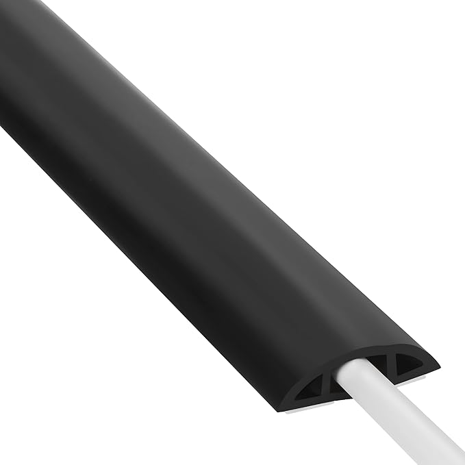 Cord Cover Floor 6ft Black, PVC Floor Cable Cover, Cord Hider Floor Cord Protector Prevent Cable Trips & Protect Wires, Floor Cable Management Hide Cords on Floor, Cord Cavity - W0.47 x H0.28