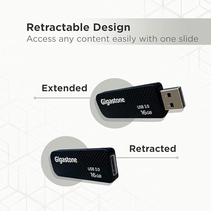 GIGASTONE 16GB USB 3.2 Flash Drive 5-Pack, 80MB/s High-Speed Data Transfer, Carbon Fiber Design, Retractable