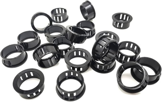 EASYEAH 1 Inch (25mm) Black Snap-in Knockout Insulating Bushing Grommets, Plastic Cable Hole Grommets for Wiring, Round Nylon Snap in Locking Electrical Wire Cord Hose & Tubing Protector, 20pcs