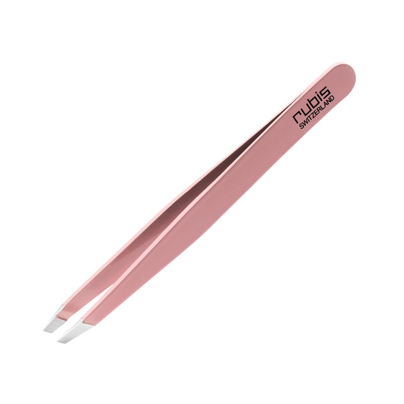 Rubis Classic Stainless Steel Slanted Tweezers for Precise Eyebrows and Hair Removal, 1K108, Pink,Rubis Switzerland Swiss Made World Renowned Precision