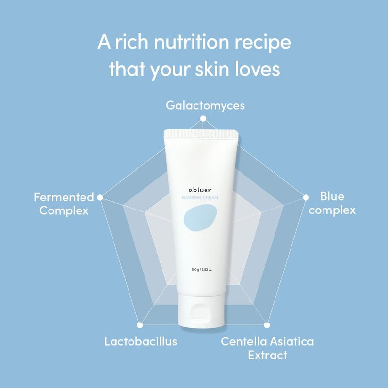 abluer Barrier Cream, 3.52 oz, Ceramide Hydration Capsules, Galactomyces, Lactobacillus, Centella Extract, Blue Complex, Hypoallergenic Moisturizing Cream for Sensitive Skin, Korean Skin Care