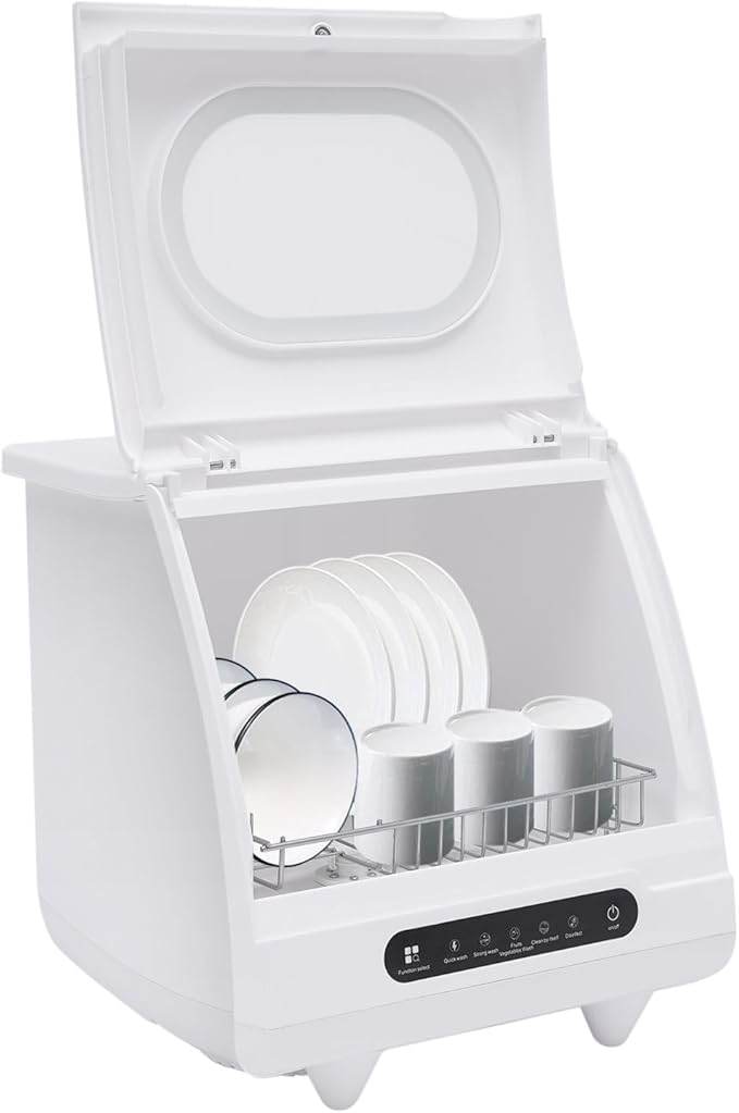 Portable Countertop Dishwasher, Mini Dishwasher, Full Panel Control Dish Washing Machine Portable Compact Dish Washing 5 Wash Programs of 2-6 Sets Dishes with 360° Spray Arms for Small-Sized Houses