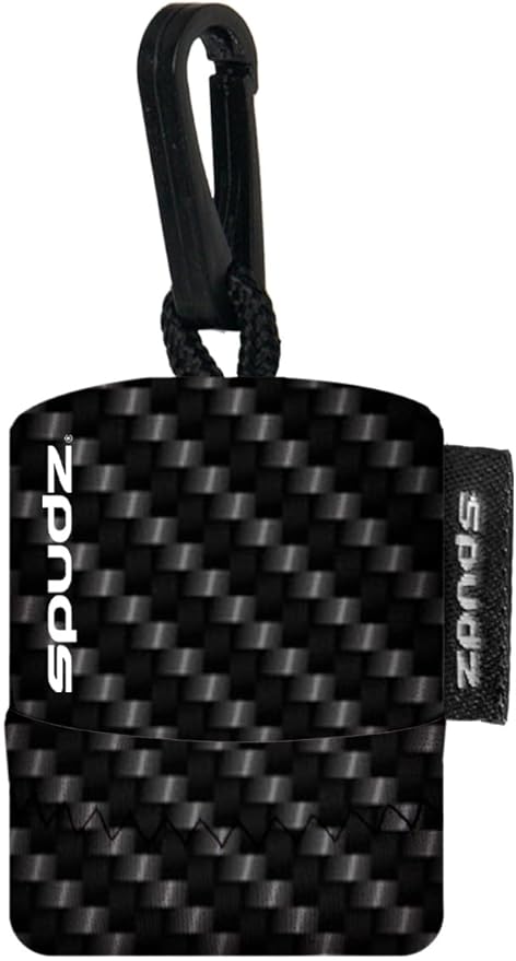 SPUDZ Ultra Microfiber Lens Cleaner with Closeable Bottom – Clip-On Pouch, Washable – for Binoculars, Scopes, Glasses, Screens | Ultra Carbon Fiber, 6 x 6 Inch