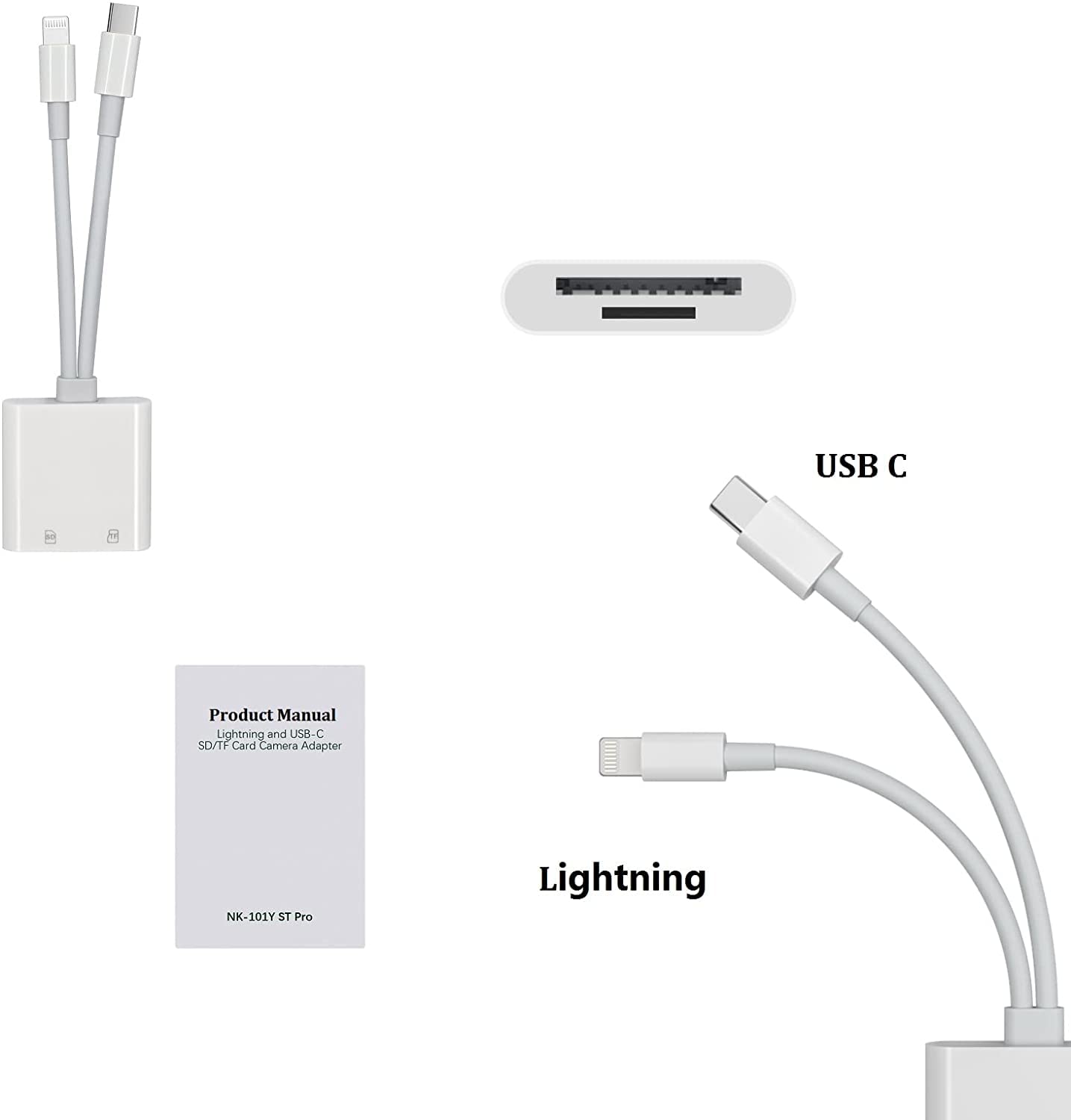 [Apple MFi Certified] iPhone SD Card Reader, 4 in 1 Cameras SD Reader with Dual Slot for MicroSD/TF, Photography Memory Card Trail Game Camera Viewer Adapter, Plug and Play for iPhone/iPad/iMac/DJI