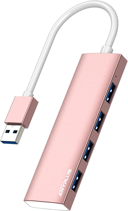 ANYPLUS USB Hub, USB 3.0 Hub Aluminum Alloy Ultra Slim USB Splitter, Portable 4 Port USB Extender, USB Hub for Laptop, PC, MacBook, iMac, Surface Pro, Mac Pro, Flash Drive, XPS 【Pink】