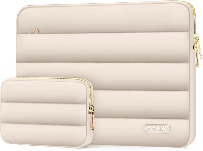 MOSISO Laptop Case 16 inch, 15-15.6 inch Puffy Laptop Sleeve Compatible with MacBook Pro 16 M5 M4 M3 M2 M1, HP Dell ASUS Acer Toshiba Lenovo, Polyester Horizontal Bag with Small Case, Sand