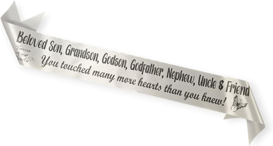 Regine Switzerland Personalized Memorial Funeral Sash - In Loving Memory Ribbon for Casket or Wreath (White)