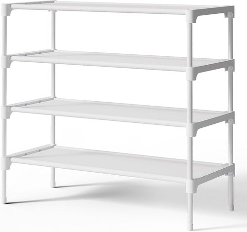 Kitsure Shoe Rack - Stackable Non-Woven Shoe Organizer for Closet & Entryway | 4-Tier, 27.5" Wide, White