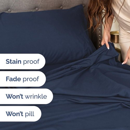 Flex Top Split Head King 4 Piece Sheet Set - Comfy Breathable & Cooling Bed Sheets Set - Hotel Luxury Bedding for Women, Men, Kids, Teens, Boys & Girls - Deep Pockets, Soft and Oeko-Tex - Navy Blue