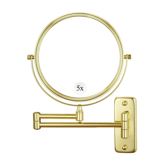 Cerdeco 8 Inch 1X/5X Double Sided Makeup Wall Mount Mirror with Gold Plated Finish 360 Swivel Extendable Cosmetic Shaving Mirror