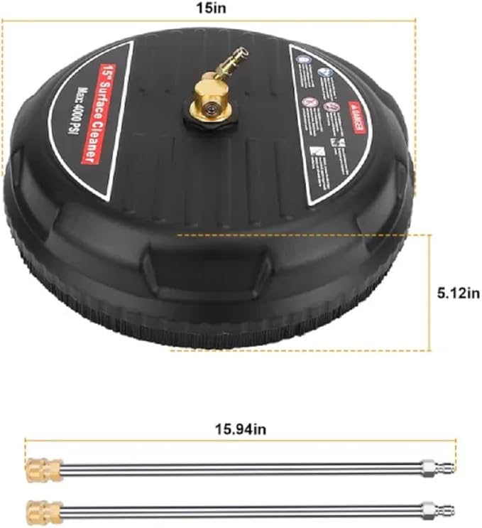 Stainless Stee Power Washer Broom, 15in 4000PSI, Disc Surface Cleaner for Driveways and Decks,Heavy Duty Brass and Stainless Steel Construction,Wide Application,Quick Connect, Power Washer Accessories