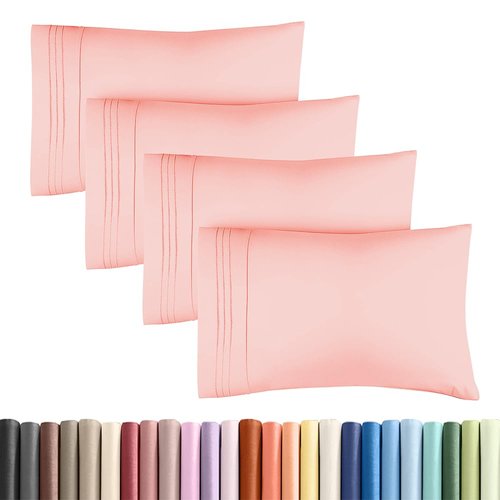 King Standard Pillow Cases Set of 4 - Soft Hotel Quality Pillowcase Covers - Comfy Bedding for Women, Men, Kids & Teens - Machine Washable Pillow Protectors - 4 Piece - King Standard Size Baby Pink