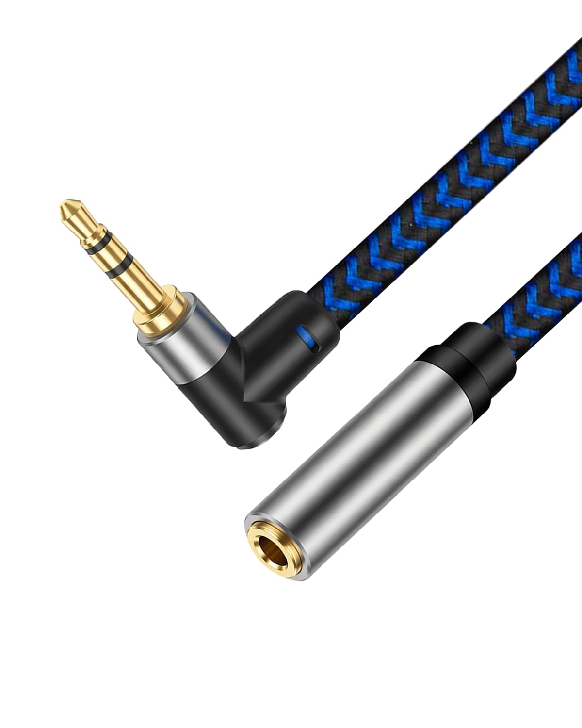 GGMTY 3FT 3.5mm Audio Extension Cable, 90-Degree Right Angle Aux Extender Cord (Male to Female), Nylon Braided TRS Stereo Audio Jack Adapter for Car, PC, Speakers, Headphones (No Mic Support)