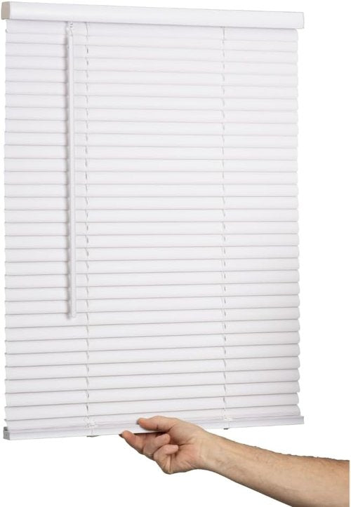 LOTUS & WINDOWARE Cordless Mini Blinds - 1" Vinyl Slats, 35" Wide x 60" Long | White Light Filtering Window Blinds for Home & Office