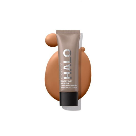 Smashbox Halo Healthy Glow Tinted Moisturizer with SPF 25 | 24-Hour Hydrating Skin Tint with Buildable Coverage and Dewy Finish | Hyaluronic Acid & Niacinamide for Face, Dark Neutral, 0.41 Fl Oz