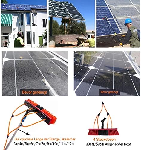 Glass Cleaning Brush Home Water Fed Telescopic Pole Kit Solar Panel Brush Rotating for Photovoltaic Panelï¼10m Telescopic Window Cleaning Pole with Large Brush Head Extendable Solar Panel Cle