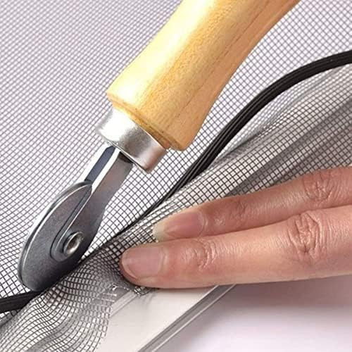 HOJLKLD Screen Repair Kit, Screen Roller Tool with Bearing Spline Roller Wooden Handle and Puller Hook for Installing Door Screen Window, 2 in 1 Screen Roller Tool Kit