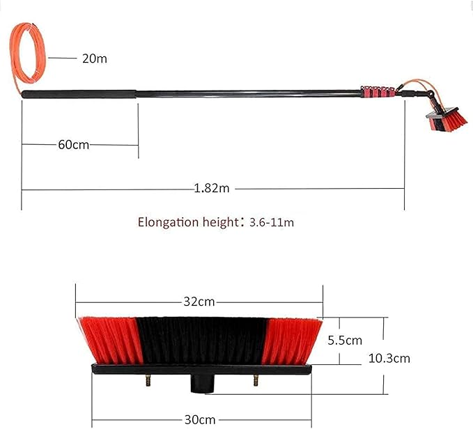 Photovoltaic Panel Cleaning 3.6-11M Water Fed Telescopic Brush Window Clean Extendable Cleaner Conservatory Roof Cleaning Tools Photovoltaic and Solar Panels Cleaner Kit,24ft/7.2m