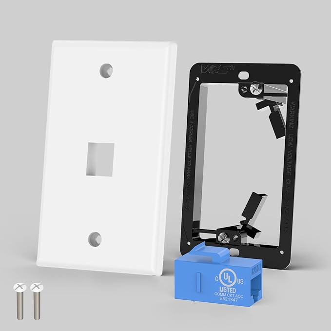 VCE Ethernet Wall Plate (UL-Listed), 1-Port CAT6 Wall Plate and Jack, RJ45 Keystone Outlet with Single Gang Low Voltage Mounting Bracket, Blue 2-Pack