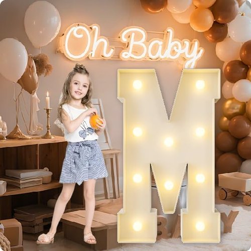HXWEIYE Marquee Light Up Letters - 3FT Giant Baby Letter for Baby Shower & Birthday Decor | Warm White