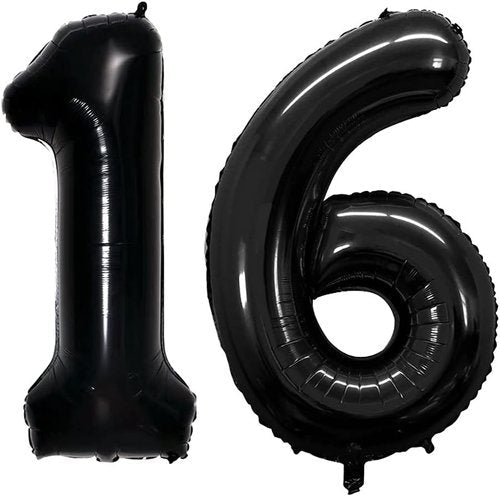 GOER Jumbo 16-Inch Foil Balloons - Sweet 16 Birthday Party Decorations | Black Helium Balloons