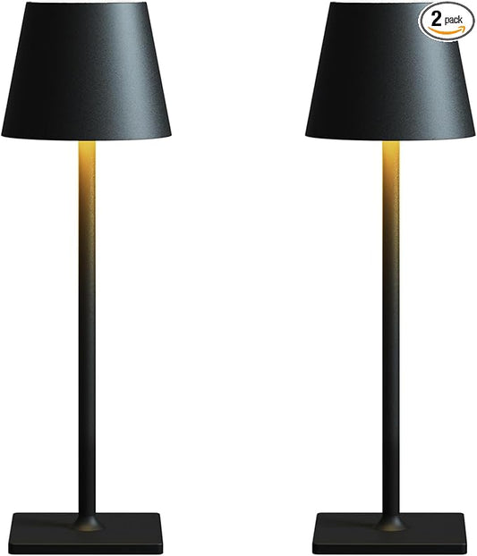 Fizrice Cordless Table Lamp Rechargeable Lamps: 6000mAh Battery Operated Table Lamp Outdoor Waterproof, Touch Control, Portable Wireless Desk Lamp for Dinner/Bedroom/Restaurant(Black 2 Pack)