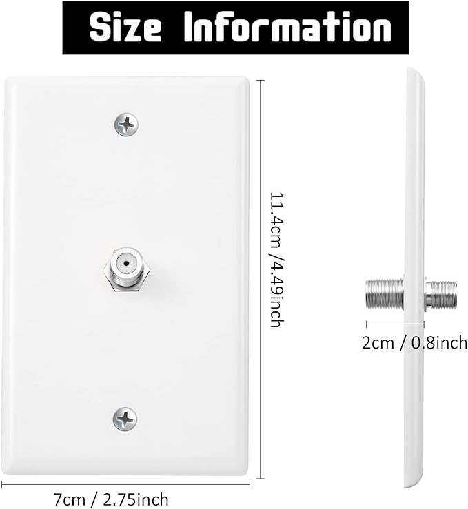 Weewooday 8 Pcs 1-Port TV Cable Wall Plate with F Connector Coax Wall Plate Video Jack Single Gang (White)