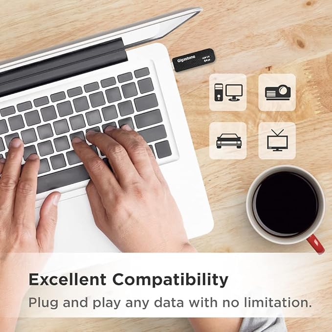 GIGASTONE 64GB USB 3.2 Flash Drive, 80MB/s High-Speed Data Transfer, Carbon Fiber Design, Retractable