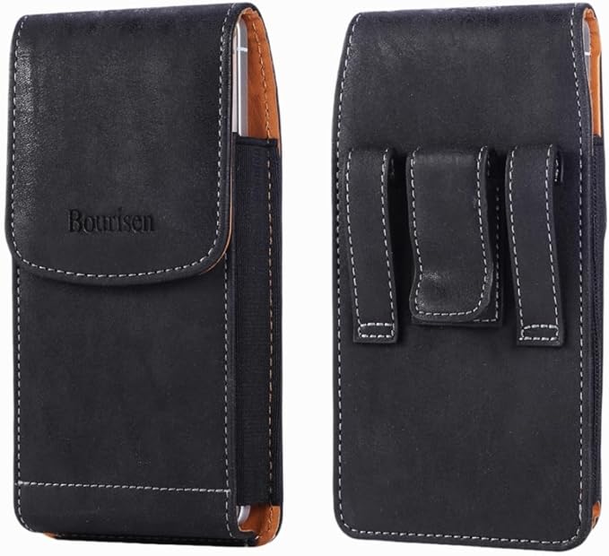 Bourisen Phone Holster Pouch Case Belt Clip Loops Card Slot for Man iPhone12 13 14 15 16 17,11 12 13 14 15 16 17pro,17Air/Samsung S25 S24 S23 S22 S21 S20/LG/Moto (Black&Yellow, L(6.1" x3.2''x0.8))