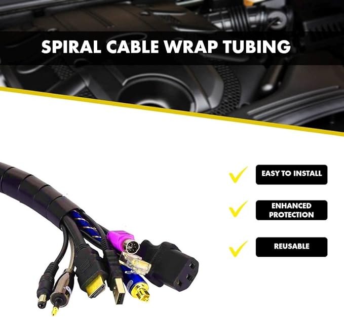 Kable Kontrol Vortex Spiral Cable Wrap - 1/2” Inch 100’ Feet Long - Hose Protector Flexible Polyethylene Wire Conduit Tubing Cable Sleeve Cord Cover to Organize Wires – Black
