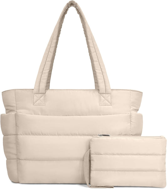 TOPDesign Puffer Tote Bag - Lightweight Quilted Handbag with Compartments for Work & Travel